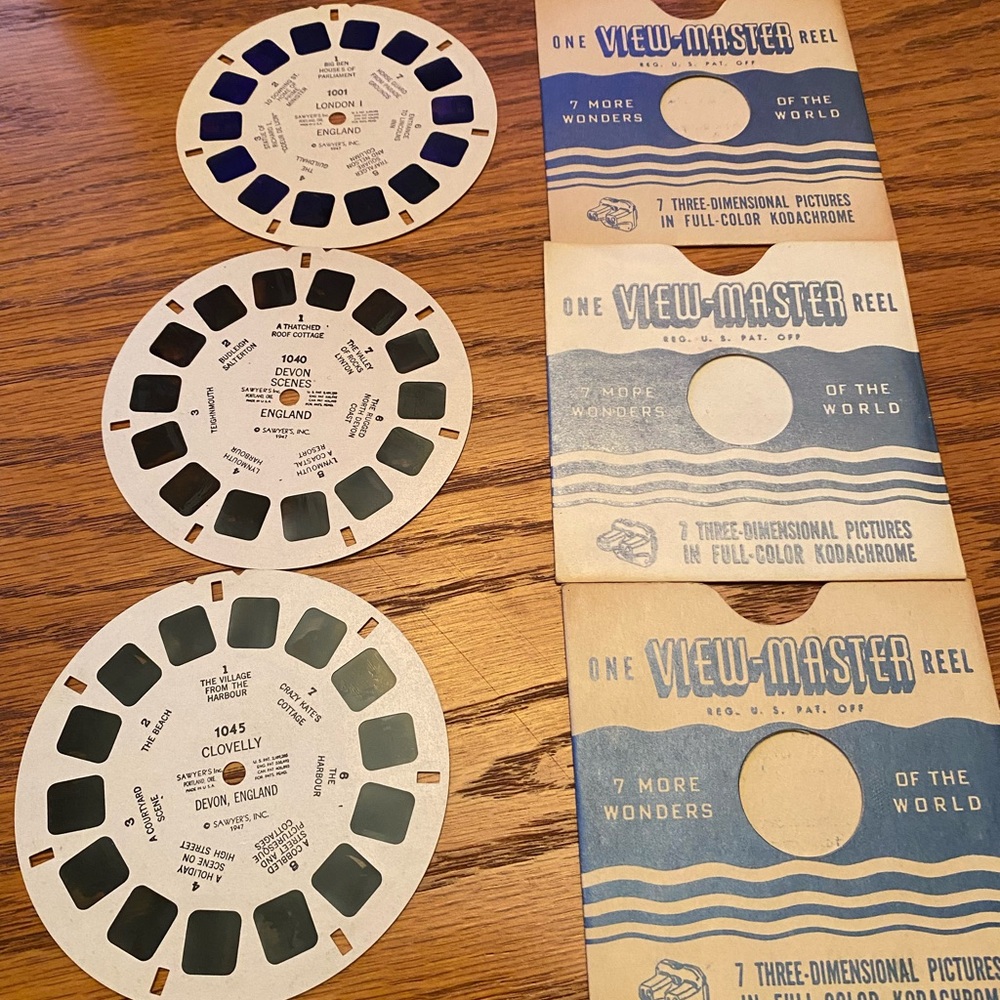 Vintage One View-master Reels x3 #1001 London 1 #1040 & 1045 Devon England